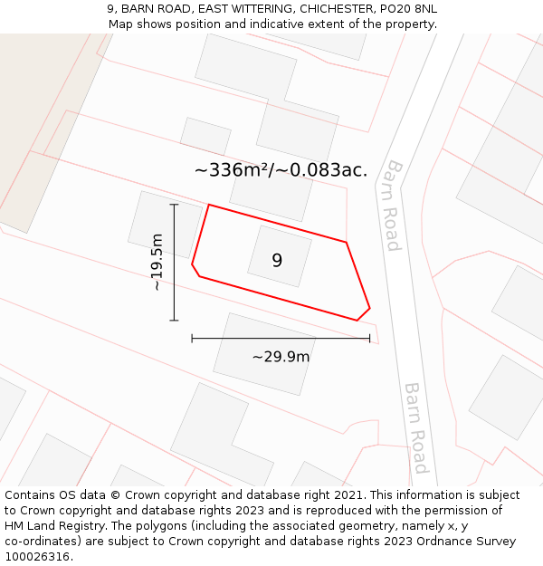 9, BARN ROAD, EAST WITTERING, CHICHESTER, PO20 8NL: Plot and title map