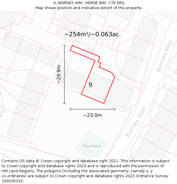 9, BARNES WAY, HERNE BAY, CT6 6RQ: Plot and title map