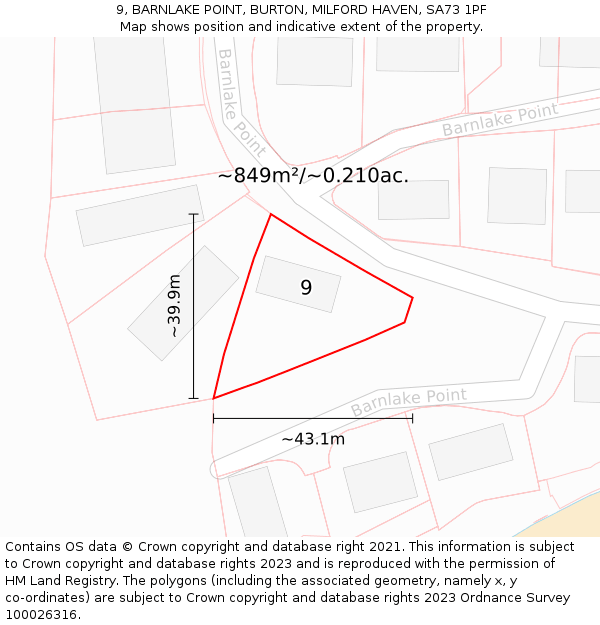 9, BARNLAKE POINT, BURTON, MILFORD HAVEN, SA73 1PF: Plot and title map