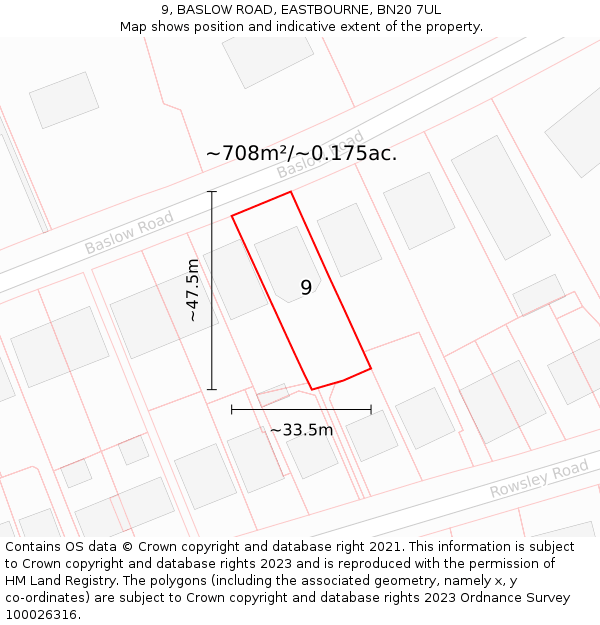9, BASLOW ROAD, EASTBOURNE, BN20 7UL: Plot and title map
