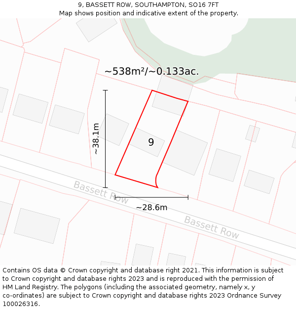 9, BASSETT ROW, SOUTHAMPTON, SO16 7FT: Plot and title map