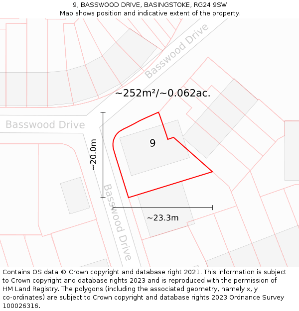 9, BASSWOOD DRIVE, BASINGSTOKE, RG24 9SW: Plot and title map