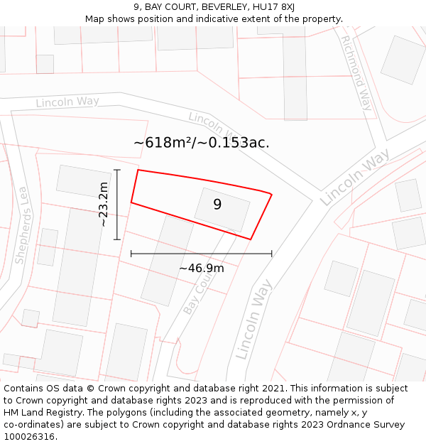 9, BAY COURT, BEVERLEY, HU17 8XJ: Plot and title map