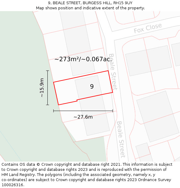 9, BEALE STREET, BURGESS HILL, RH15 9UY: Plot and title map