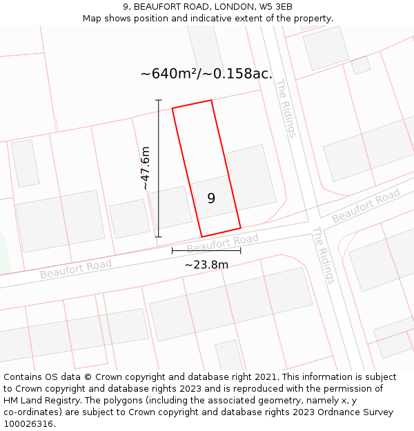 9, BEAUFORT ROAD, LONDON, W5 3EB: Plot and title map