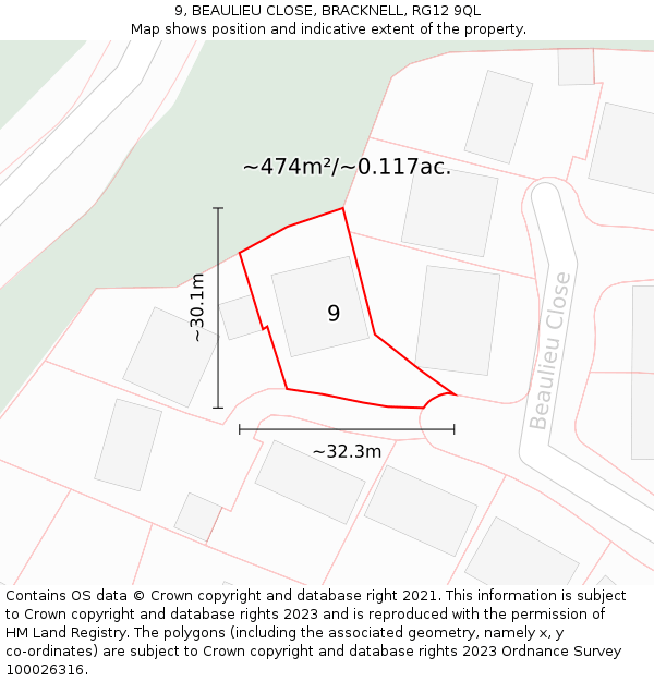 9, BEAULIEU CLOSE, BRACKNELL, RG12 9QL: Plot and title map