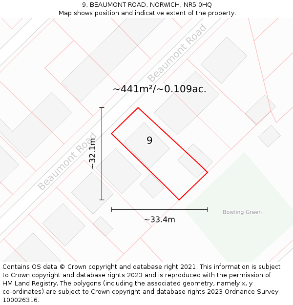 9, BEAUMONT ROAD, NORWICH, NR5 0HQ: Plot and title map
