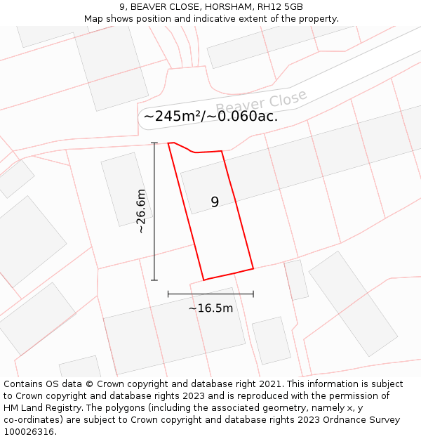 9, BEAVER CLOSE, HORSHAM, RH12 5GB: Plot and title map