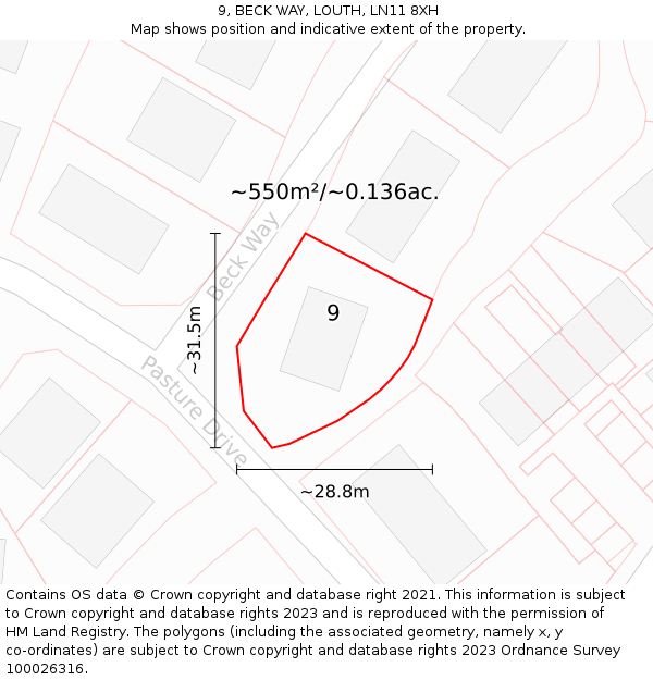 9, BECK WAY, LOUTH, LN11 8XH: Plot and title map