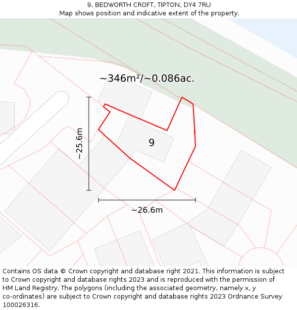 9, BEDWORTH CROFT, TIPTON, DY4 7RU: Plot and title map