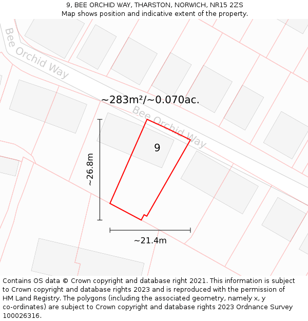 9, BEE ORCHID WAY, THARSTON, NORWICH, NR15 2ZS: Plot and title map