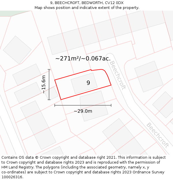 9, BEECHCROFT, BEDWORTH, CV12 0DX: Plot and title map