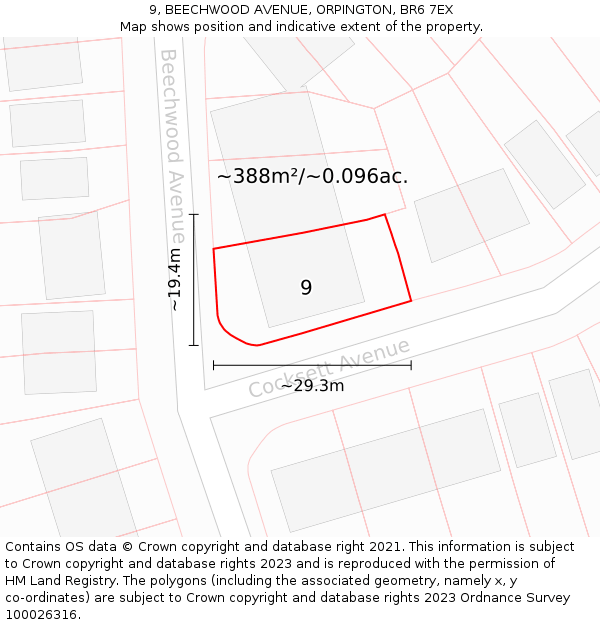 9, BEECHWOOD AVENUE, ORPINGTON, BR6 7EX: Plot and title map