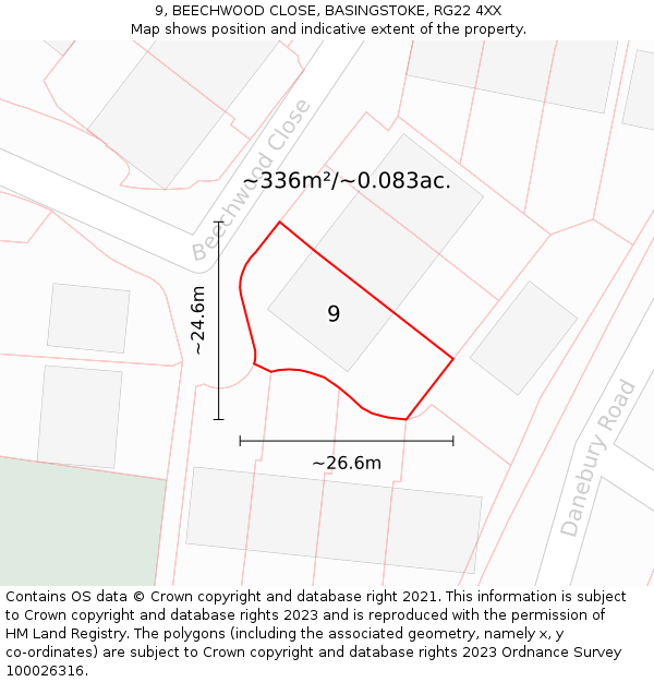 9, BEECHWOOD CLOSE, BASINGSTOKE, RG22 4XX: Plot and title map