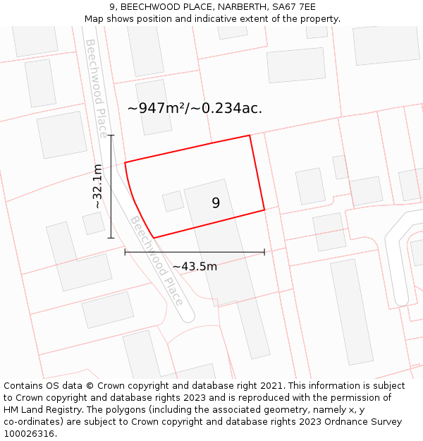 9, BEECHWOOD PLACE, NARBERTH, SA67 7EE: Plot and title map