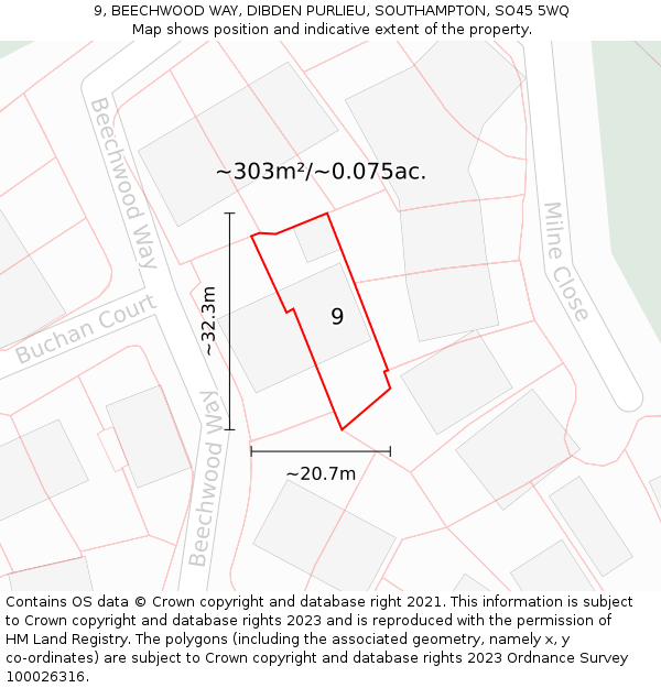 9, BEECHWOOD WAY, DIBDEN PURLIEU, SOUTHAMPTON, SO45 5WQ: Plot and title map