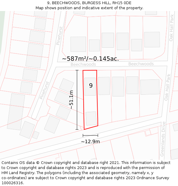 9, BEECHWOODS, BURGESS HILL, RH15 0DE: Plot and title map