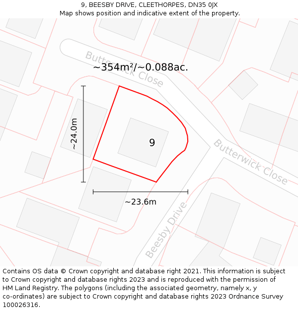 9, BEESBY DRIVE, CLEETHORPES, DN35 0JX: Plot and title map