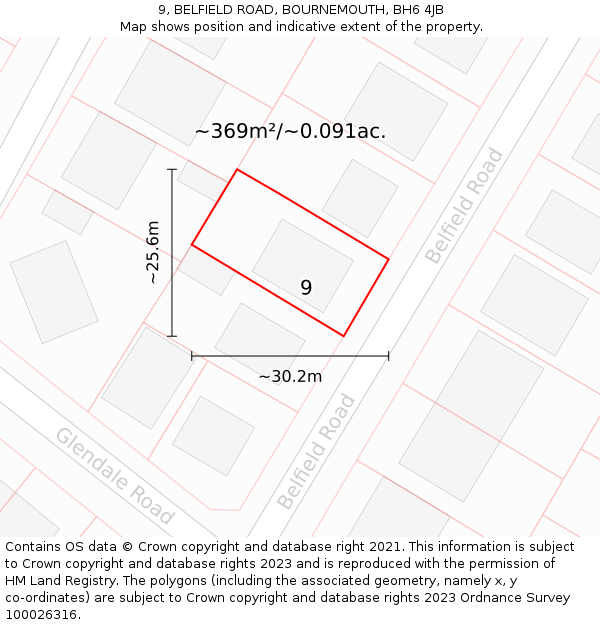 9, BELFIELD ROAD, BOURNEMOUTH, BH6 4JB: Plot and title map