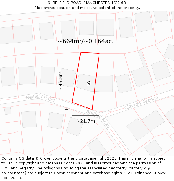 9, BELFIELD ROAD, MANCHESTER, M20 6BJ: Plot and title map