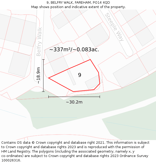 9, BELFRY WALK, FAREHAM, PO14 4QD: Plot and title map