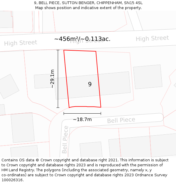 9, BELL PIECE, SUTTON BENGER, CHIPPENHAM, SN15 4SL: Plot and title map