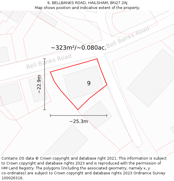 9, BELLBANKS ROAD, HAILSHAM, BN27 2AJ: Plot and title map