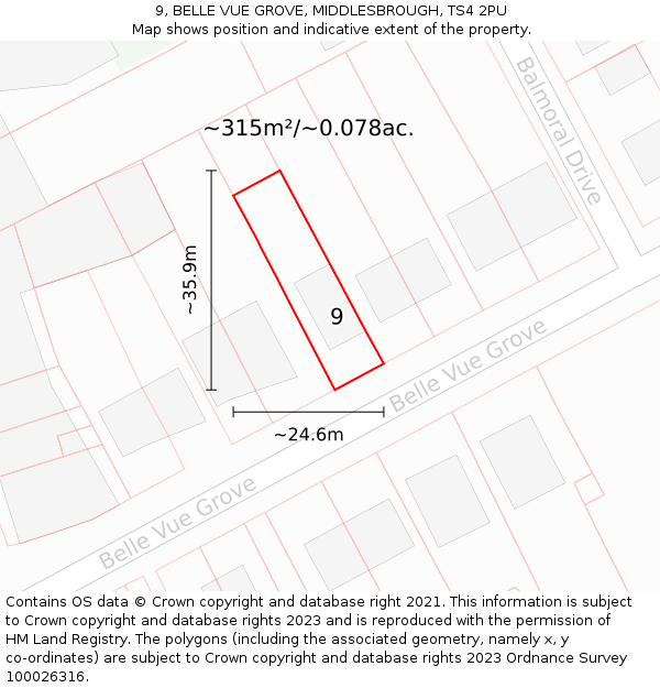 9, BELLE VUE GROVE, MIDDLESBROUGH, TS4 2PU: Plot and title map