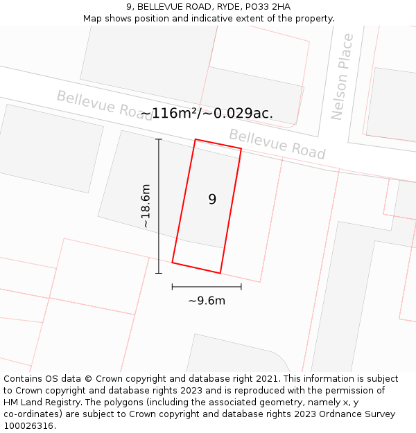 9, BELLEVUE ROAD, RYDE, PO33 2HA: Plot and title map