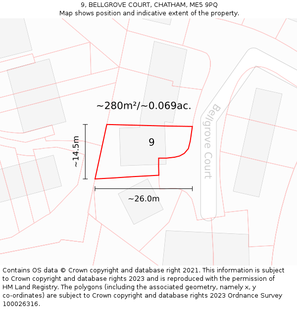 9, BELLGROVE COURT, CHATHAM, ME5 9PQ: Plot and title map