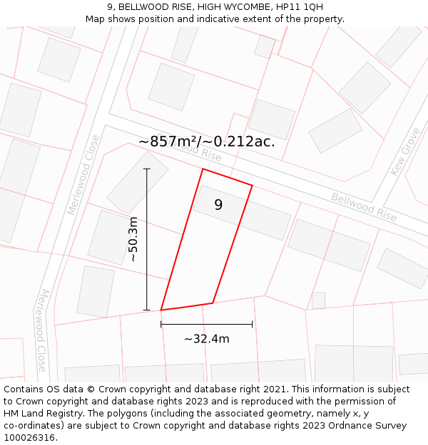 9, BELLWOOD RISE, HIGH WYCOMBE, HP11 1QH: Plot and title map