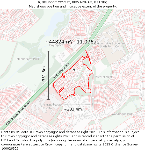 9, BELMONT COVERT, BIRMINGHAM, B31 2EQ: Plot and title map