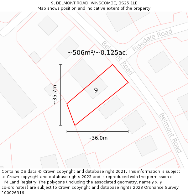 9, BELMONT ROAD, WINSCOMBE, BS25 1LE: Plot and title map