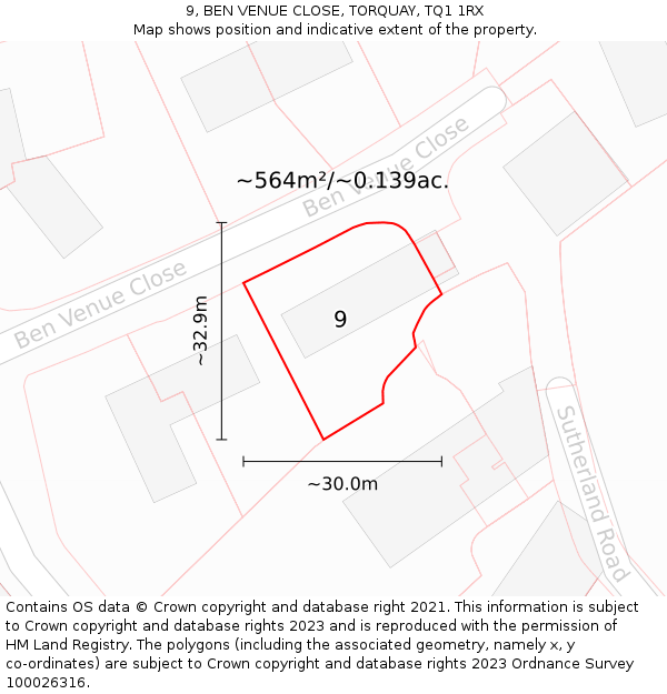 9, BEN VENUE CLOSE, TORQUAY, TQ1 1RX: Plot and title map