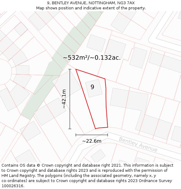 9, BENTLEY AVENUE, NOTTINGHAM, NG3 7AX: Plot and title map