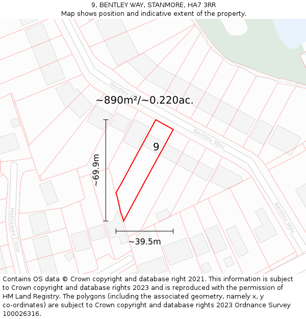 9, BENTLEY WAY, STANMORE, HA7 3RR: Plot and title map