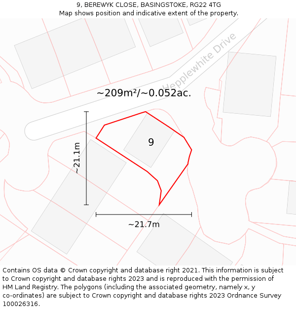 9, BEREWYK CLOSE, BASINGSTOKE, RG22 4TG: Plot and title map