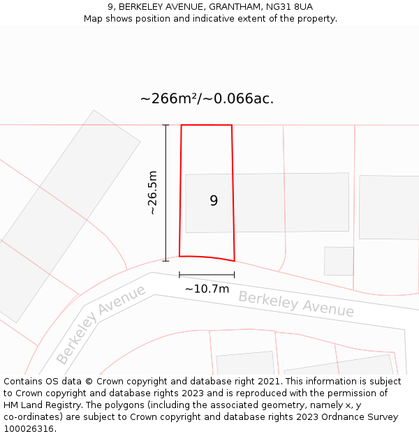 9, BERKELEY AVENUE, GRANTHAM, NG31 8UA: Plot and title map