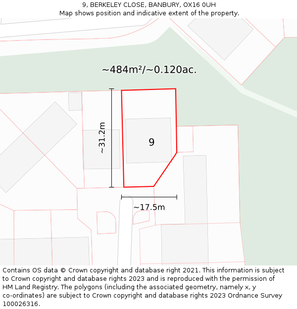 9, BERKELEY CLOSE, BANBURY, OX16 0UH: Plot and title map