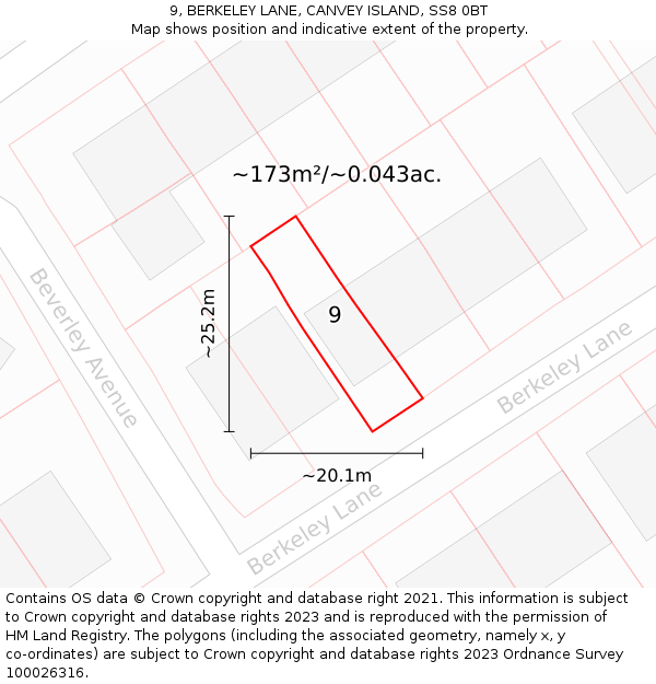 9, BERKELEY LANE, CANVEY ISLAND, SS8 0BT: Plot and title map