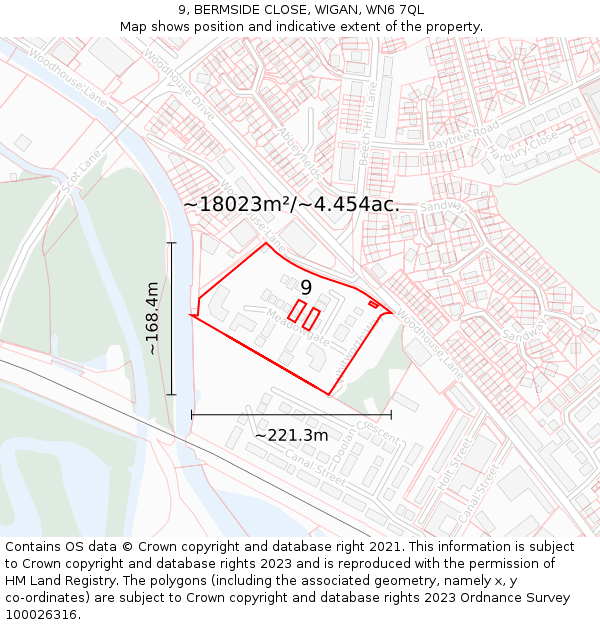 9, BERMSIDE CLOSE, WIGAN, WN6 7QL: Plot and title map