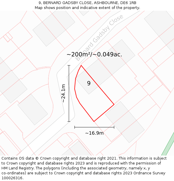 9, BERNARD GADSBY CLOSE, ASHBOURNE, DE6 1RB: Plot and title map