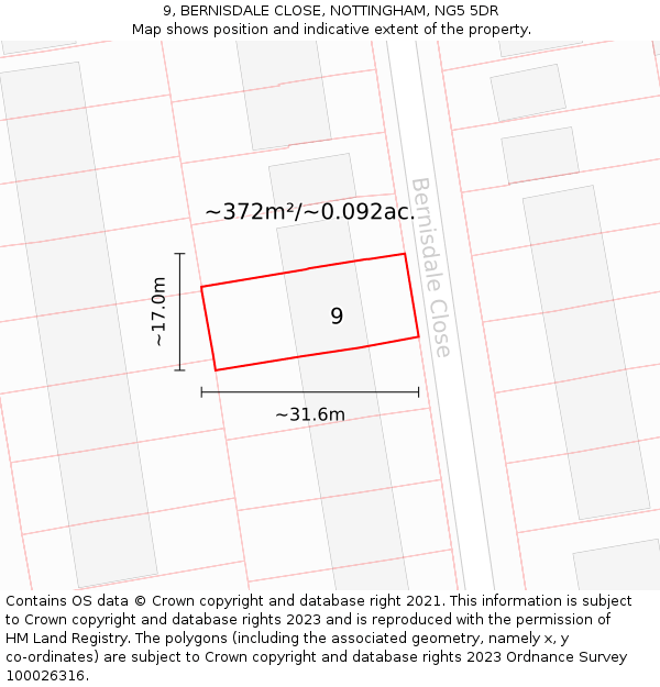 9, BERNISDALE CLOSE, NOTTINGHAM, NG5 5DR: Plot and title map