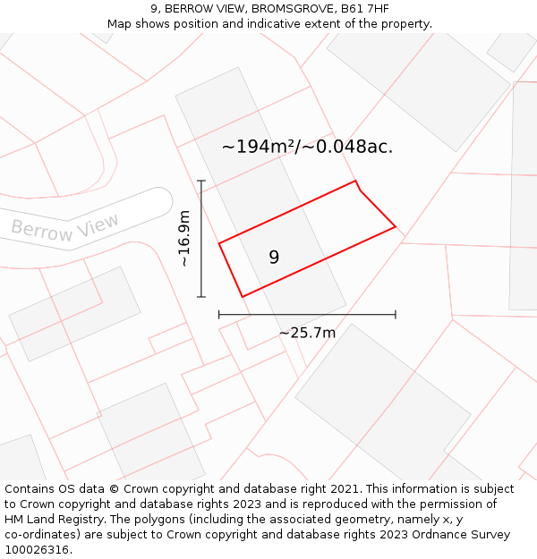 9, BERROW VIEW, BROMSGROVE, B61 7HF: Plot and title map