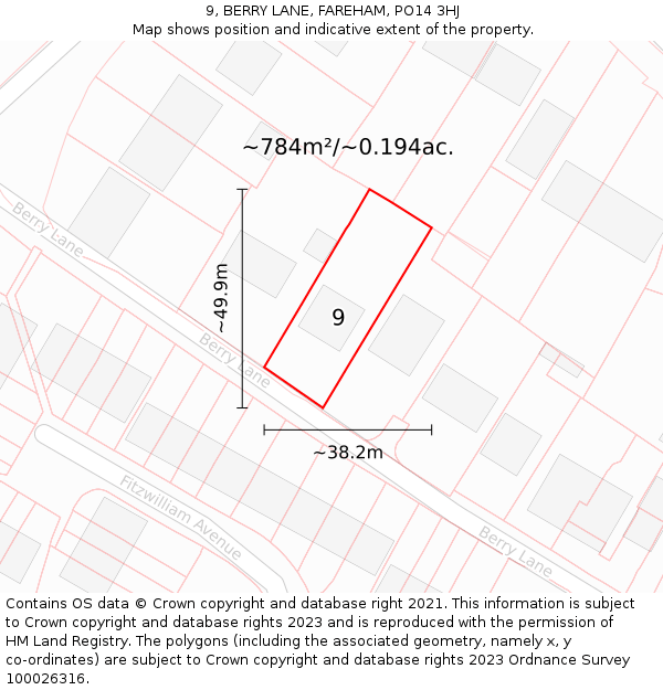 9, BERRY LANE, FAREHAM, PO14 3HJ: Plot and title map