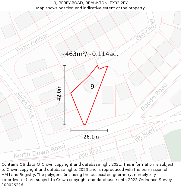 9, BERRY ROAD, BRAUNTON, EX33 2EY: Plot and title map