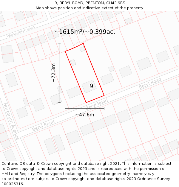 9, BERYL ROAD, PRENTON, CH43 9RS: Plot and title map