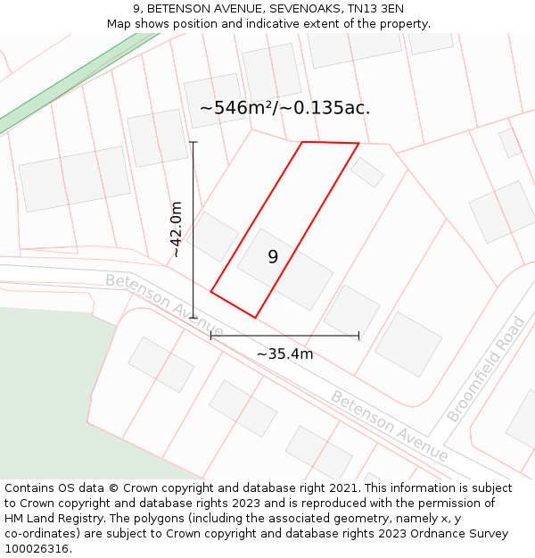 9, BETENSON AVENUE, SEVENOAKS, TN13 3EN: Plot and title map