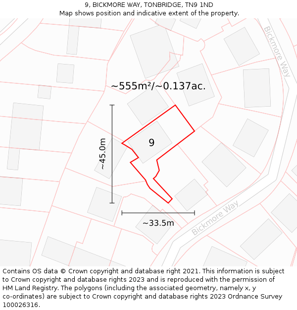 9, BICKMORE WAY, TONBRIDGE, TN9 1ND: Plot and title map
