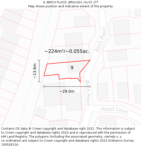 9, BIRCH PLACE, BROUGH, HU15 1TT: Plot and title map